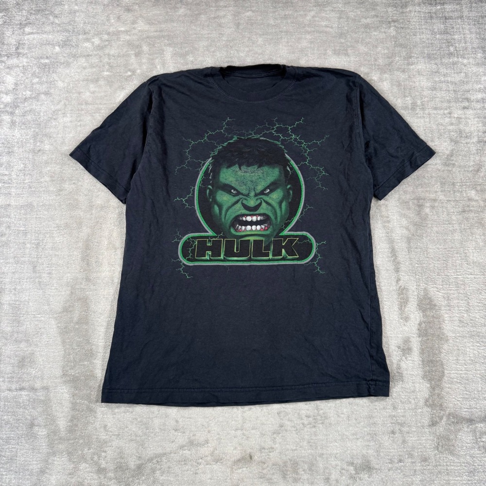 Hulk Shirt Mens Medium Black Vintage Y2K Superhero Comic Marvel Faded Tee
